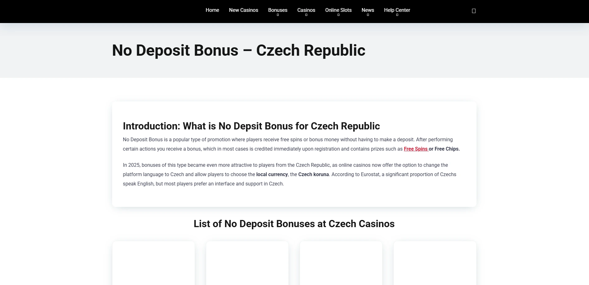Screenshot of Bonusmaniac.com - Top No Deposit Bonus Casinos in Czechia | PlayNoDeposit